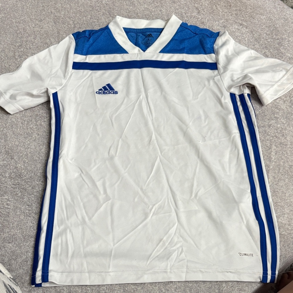 Adidas White and Blue Climalite Jersey